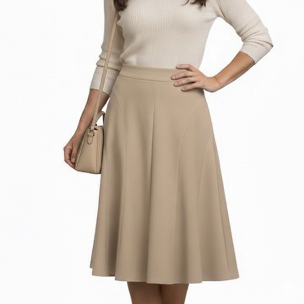 Cream midi skirt with a godet. Size4, Size 6, Size8
